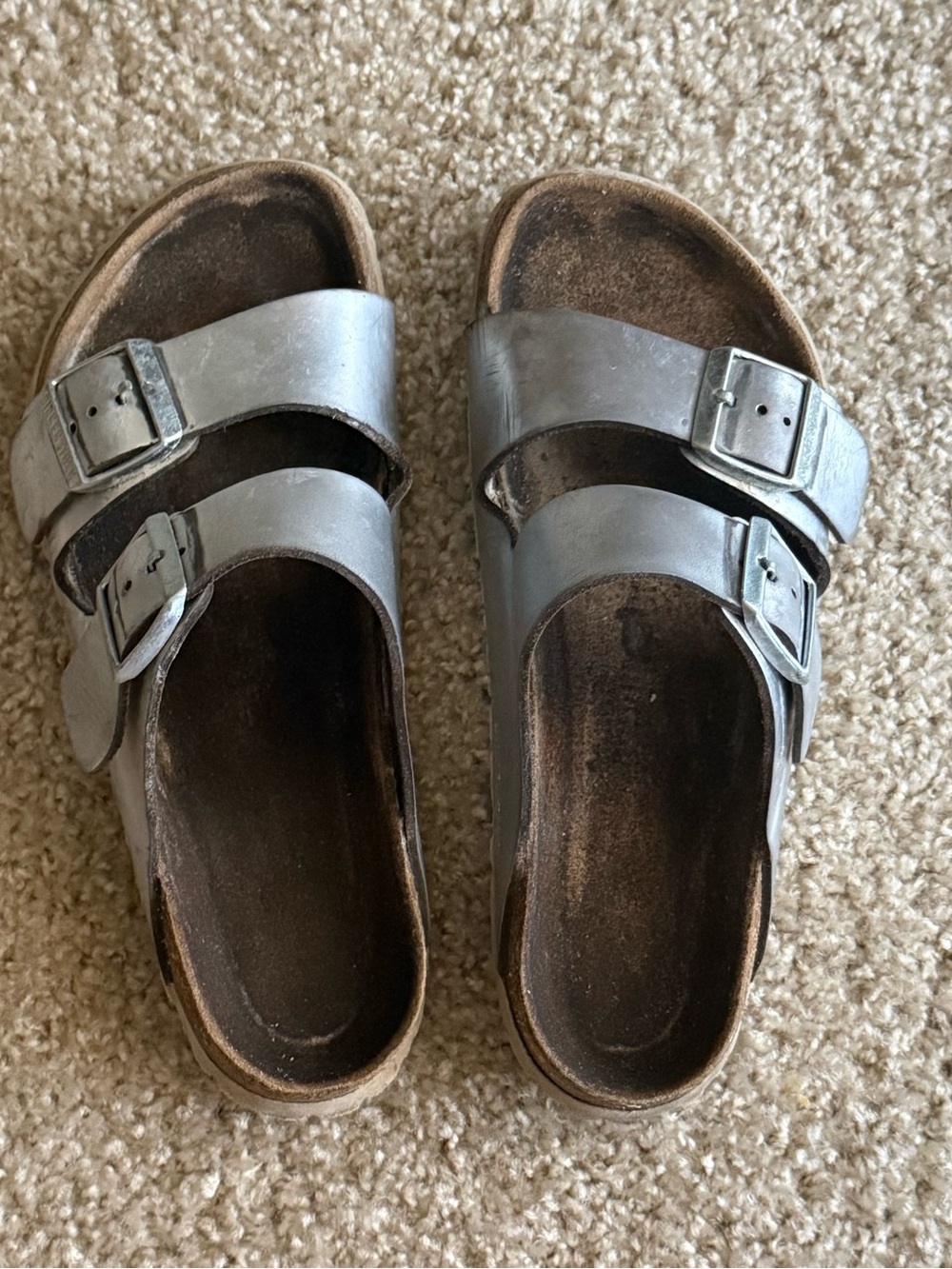 Birkenstock Arizona Silver Metallic Leather Sandals Womens EU 39 US 8-8.5